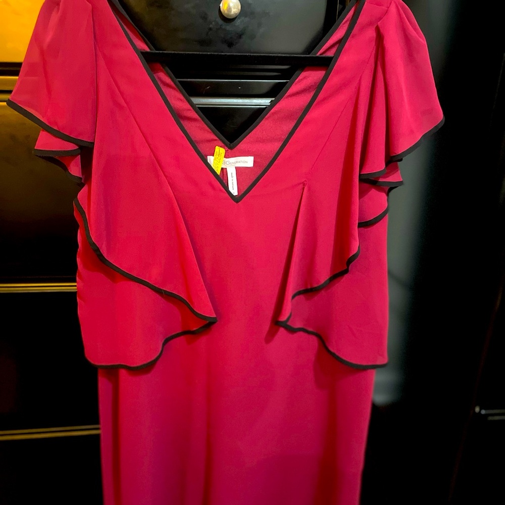 BCBG red dress with black piping on arms.  Size medium.